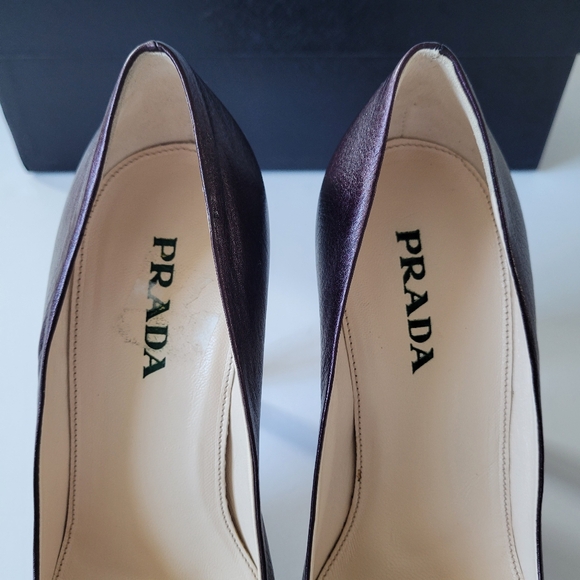 NWT Prada Vitello Mordore Ribes Purple Metallic Open Toe Leather Pump EU 37/US 7 - Picture 8 of 12